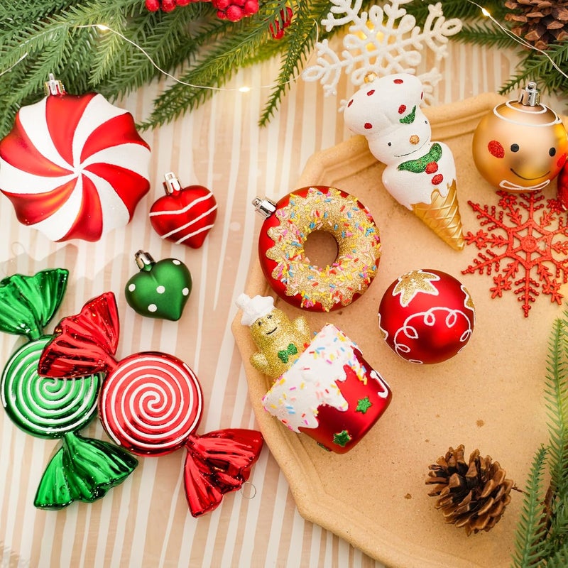 SHareconn 86pcs Christmas Tree Balls Ornaments, Shatterproof Plastic Decorative Baubles for Christmas Tree Decorations, Holiday Wedding Party Decoration, Festive Ornaments, Red Green White - Image 2